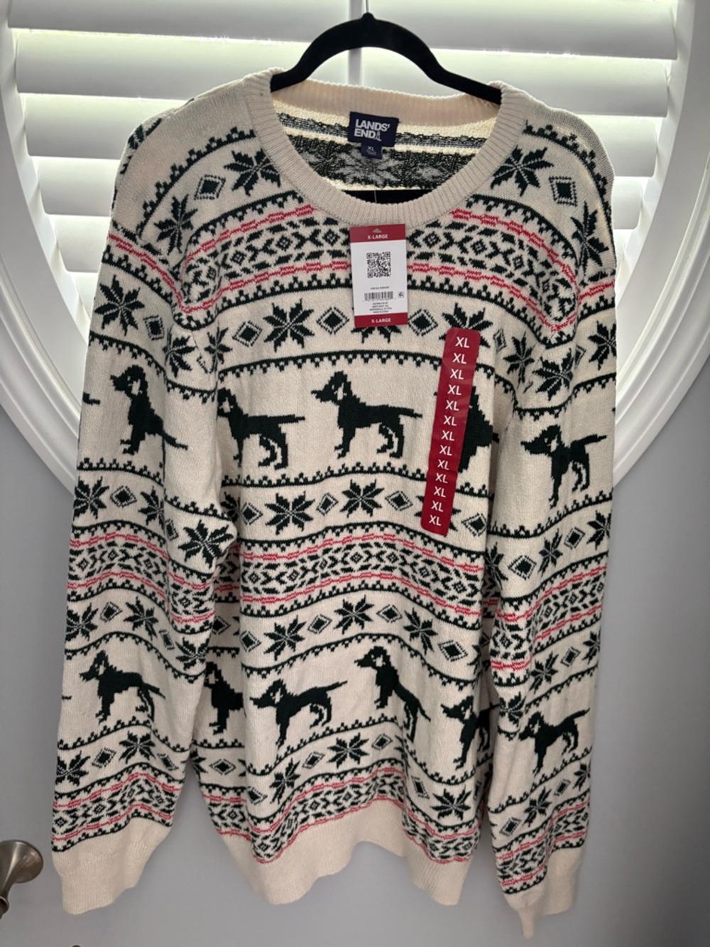 🆕 Lands' End Sweater Size XL 46-48 Men's Fair Isle knit dog festive
